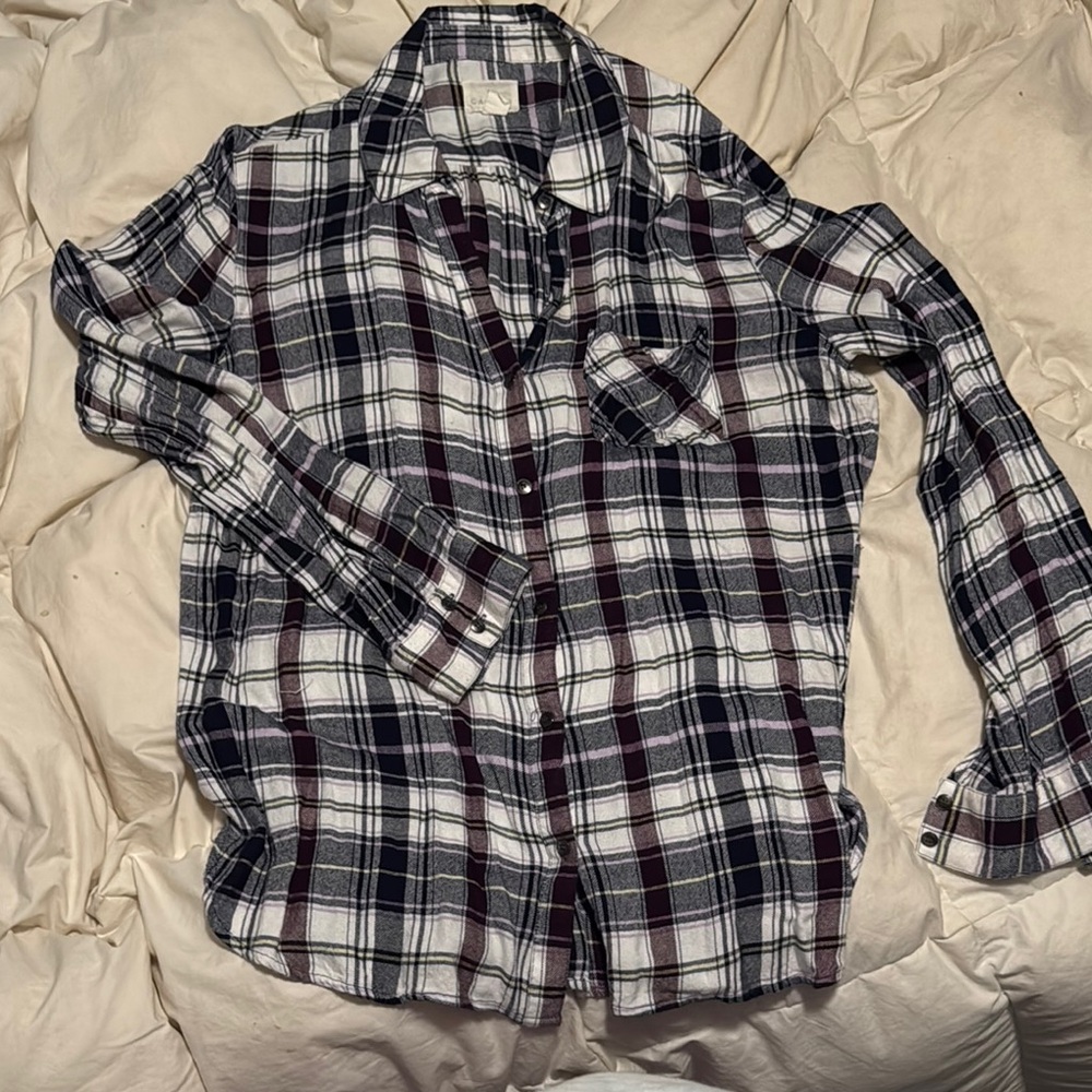 Caslon Plaid Button Down Shirt - Black, White, and Purple